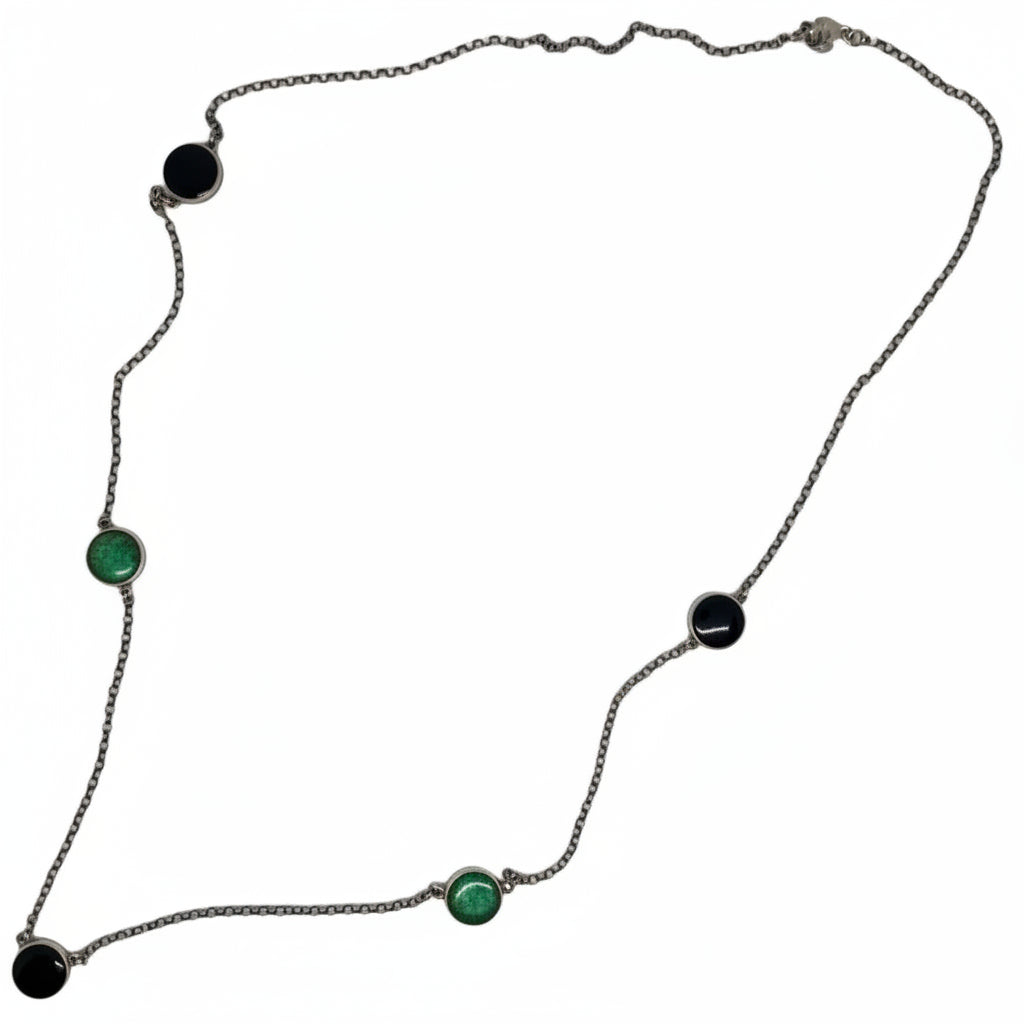 Collar Largo Serpentina y Obsidiana Negra Plata 950