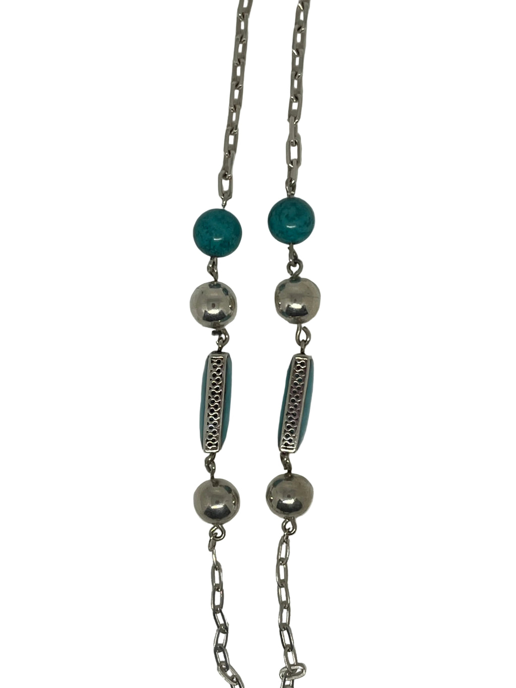 Collar con piedra  turquesa bolas de plata  y cuarzo cristal