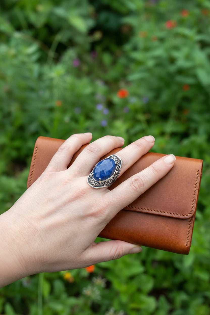 Anillo de Plata 950, Sodalita Azul facetada| Joyería Artesanal