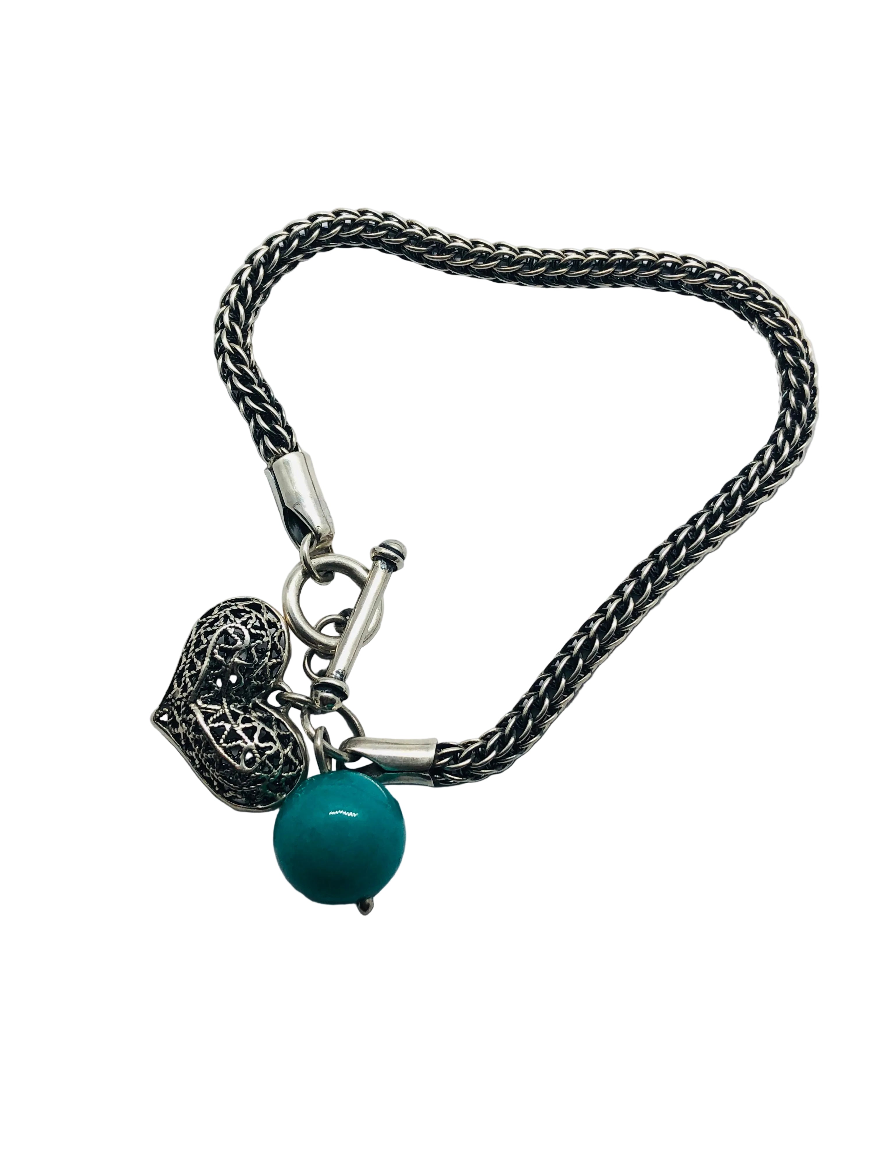 Pulsera Cadena Trenzada Plata 950 con Dije y Piedra Natural