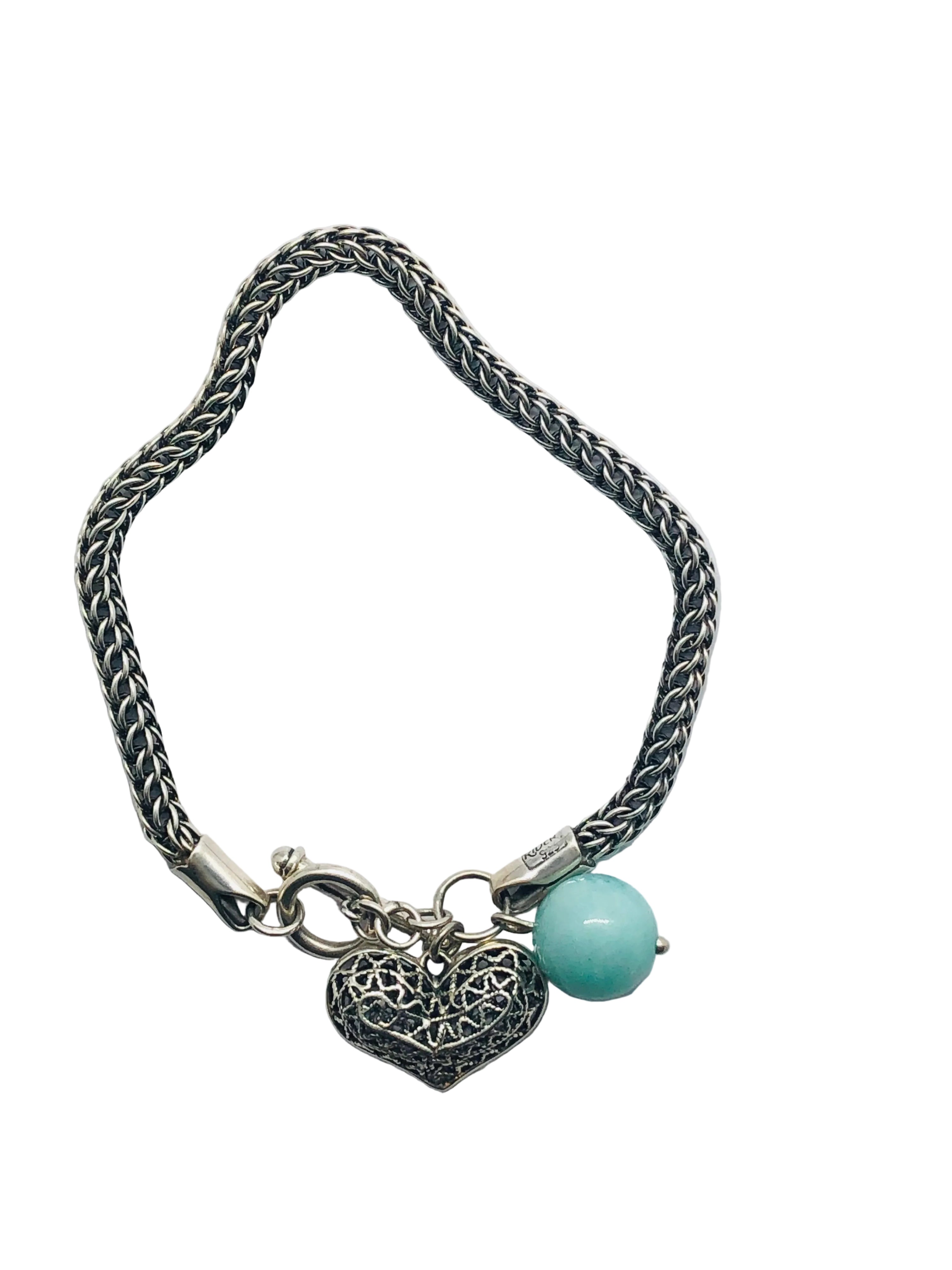 Pulsera Cadena Trenzada Plata 950 con Dije y Piedra Natural