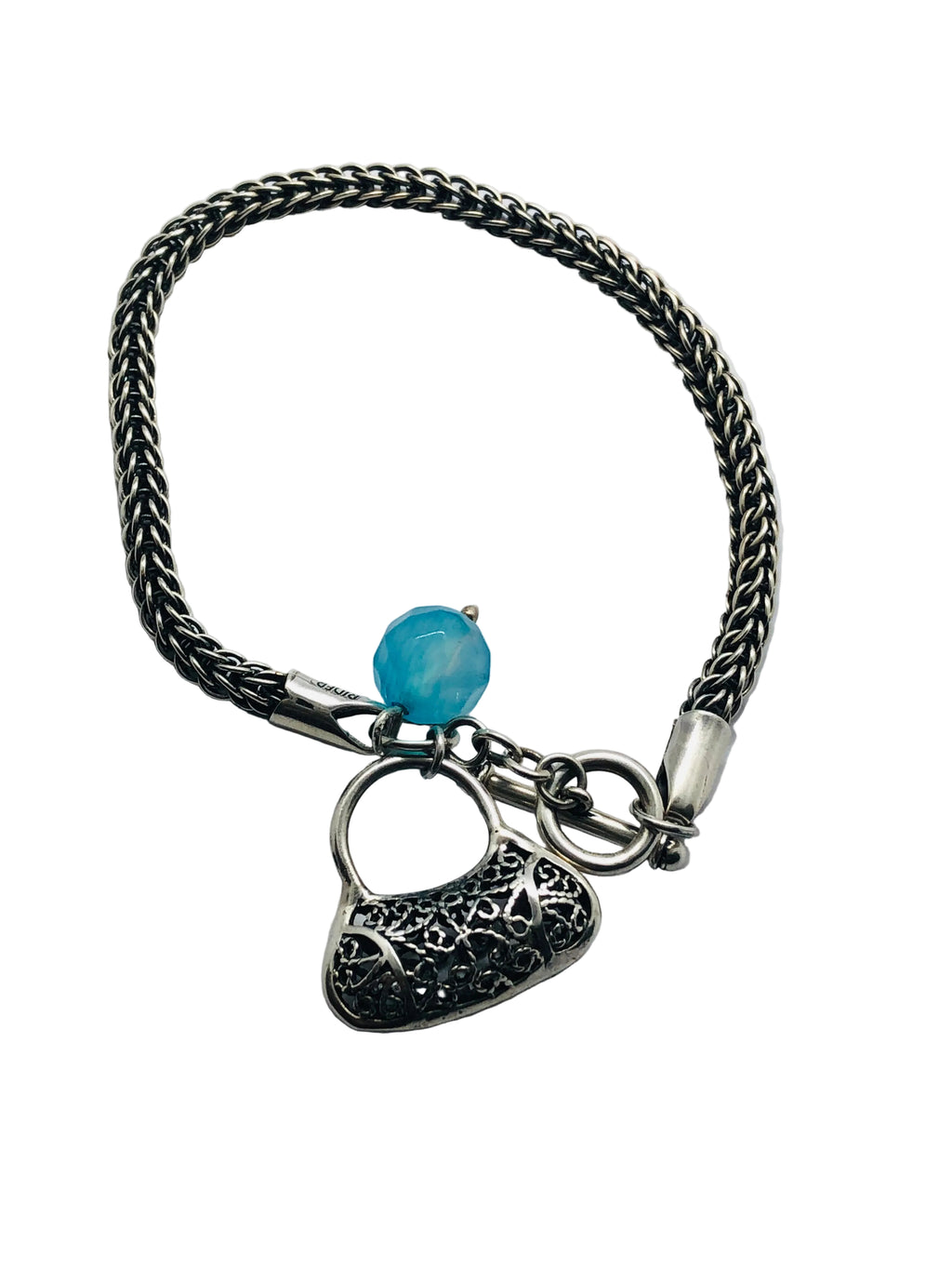 Pulsera Cadena Trenzada Plata 950 con Dije y Piedra Natural