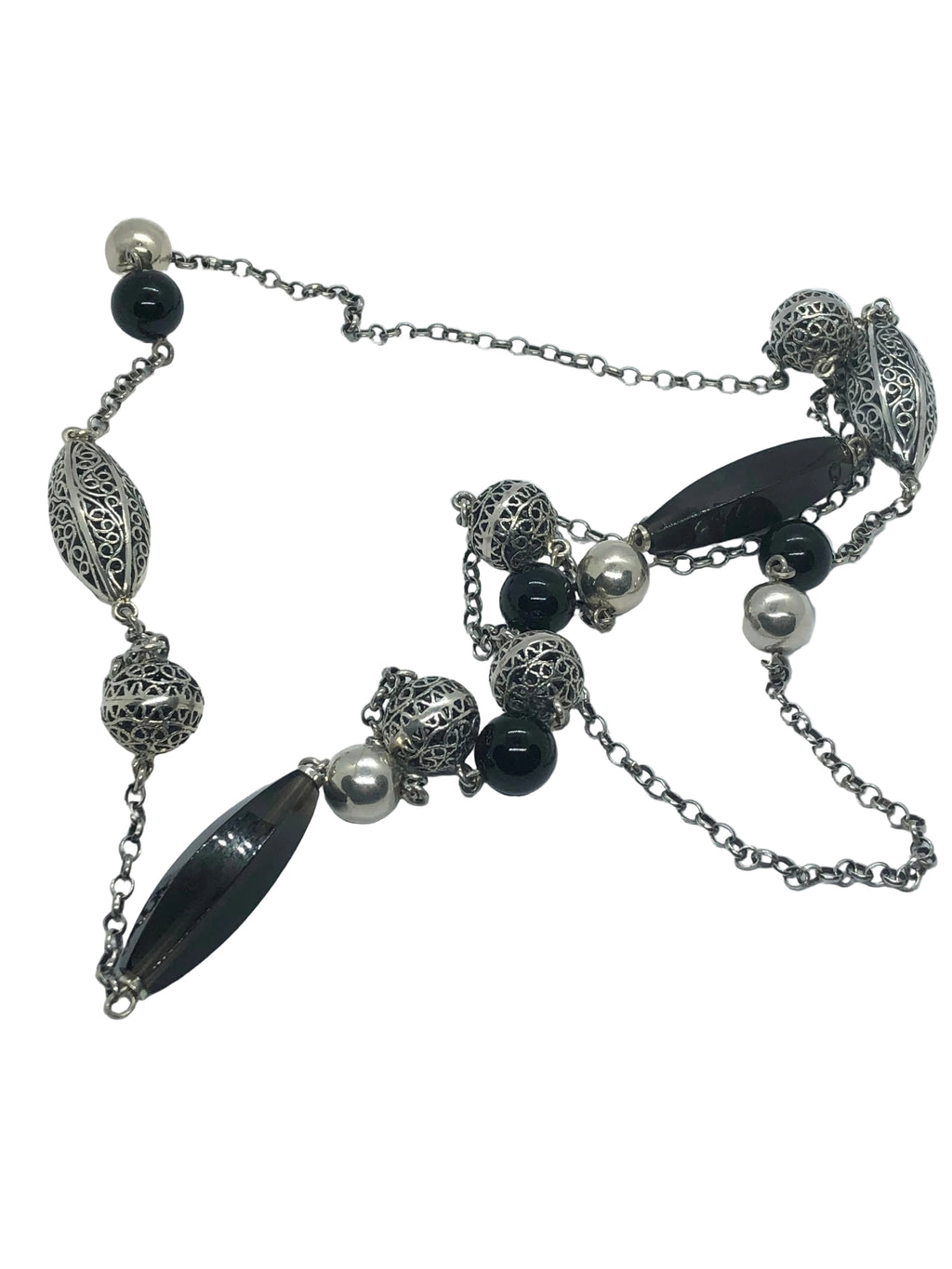 Collar Largo Plata 950 Obsidiana y Cuarzo Fumé | Edición Única
