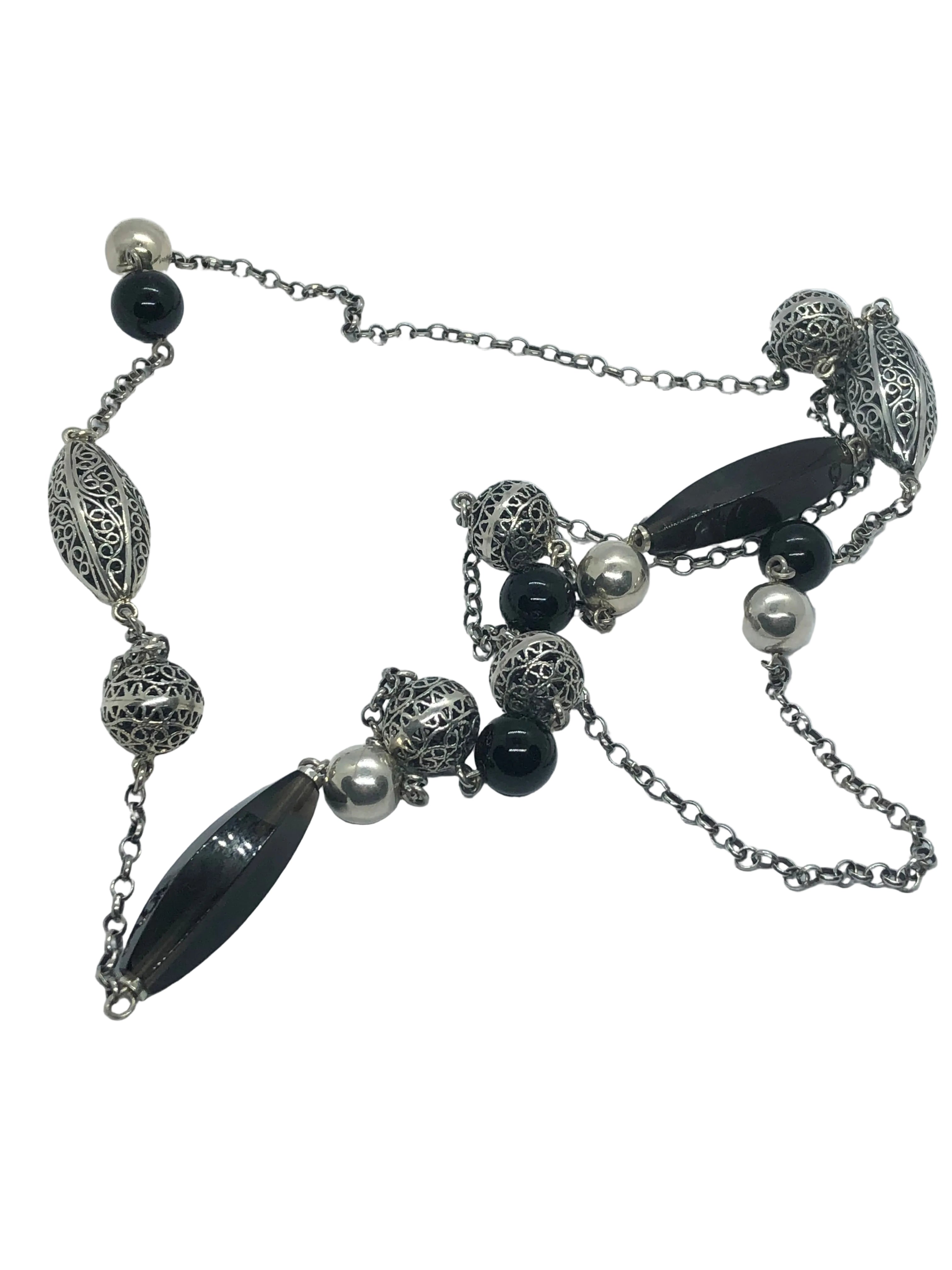 Collar Largo Plata 950 Obsidiana y Cuarzo Fumé | Edición Única