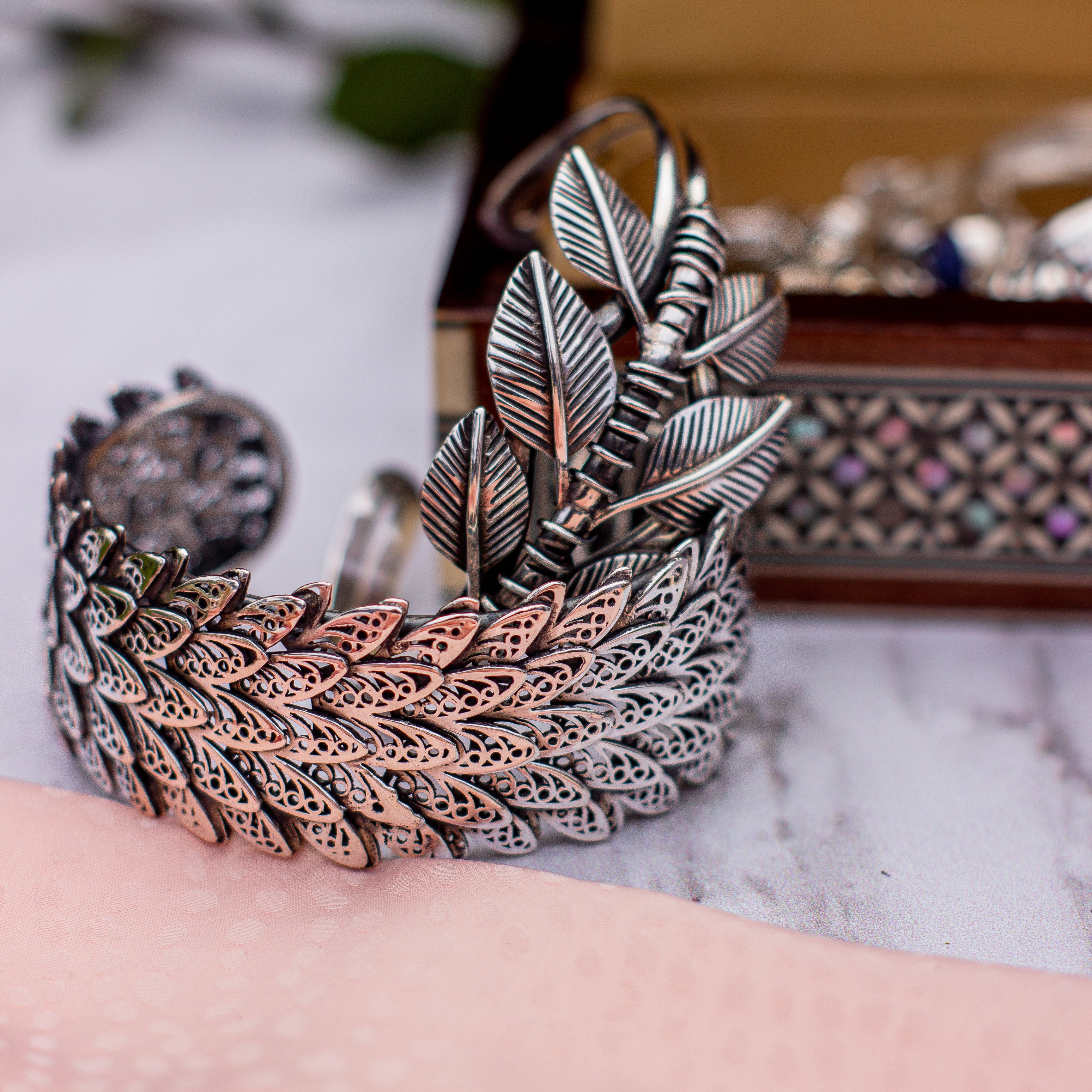 Pulsera Plumas Filigrana Plata 950 — Pieza Única