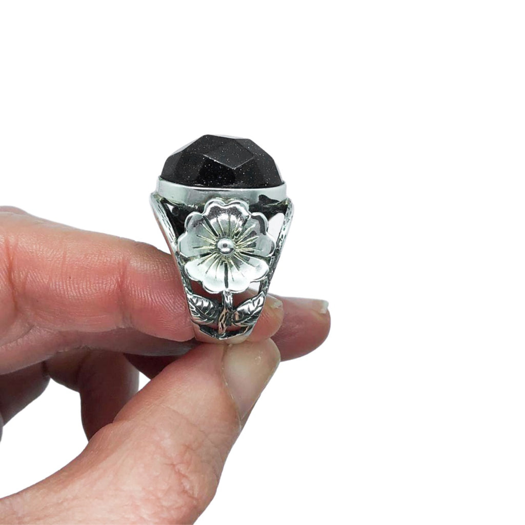 Anillo de Plata 950 con Lluvia de Estrellas Facetada | Diseño Floral