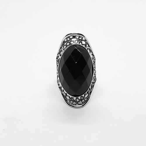 Anillo de Plata 950  Obsidiana Negra Facetada | Joyería Artesanal