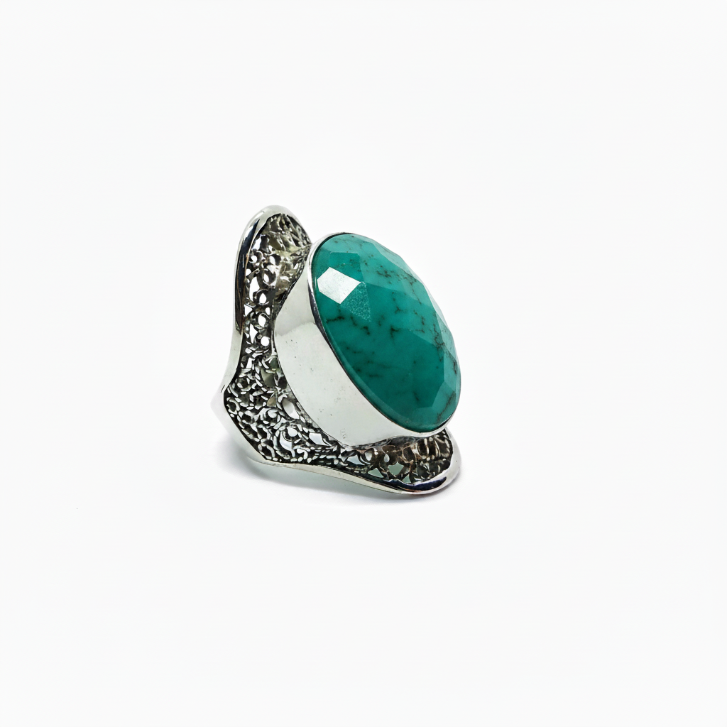 Anillo de Plata 950 con Crisocola - vista lateral fondo blanco