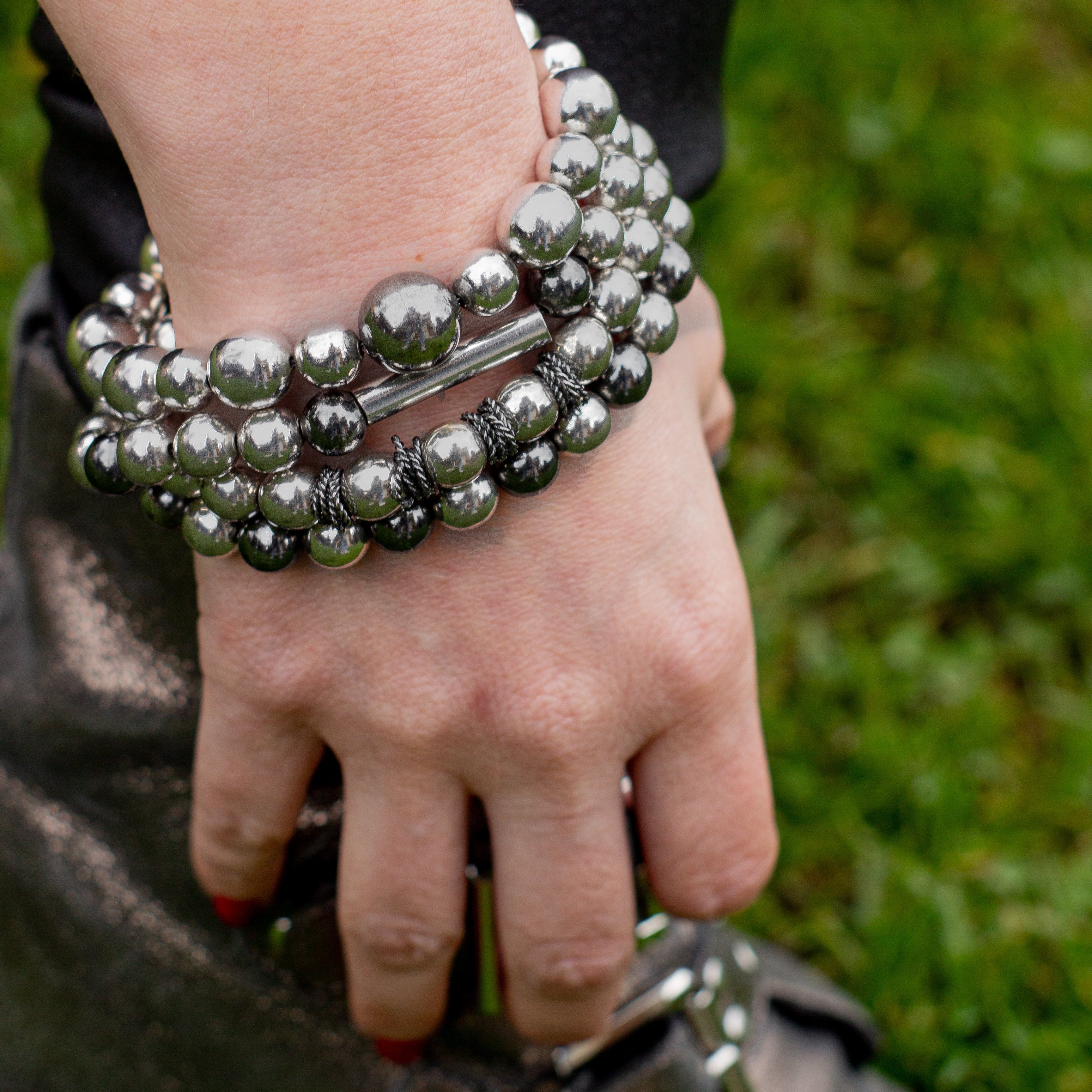 Pulsera Bolas de Plata Bicolor