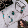Collar con piedra  turquesa bolas de plata  y cuarzo cristal